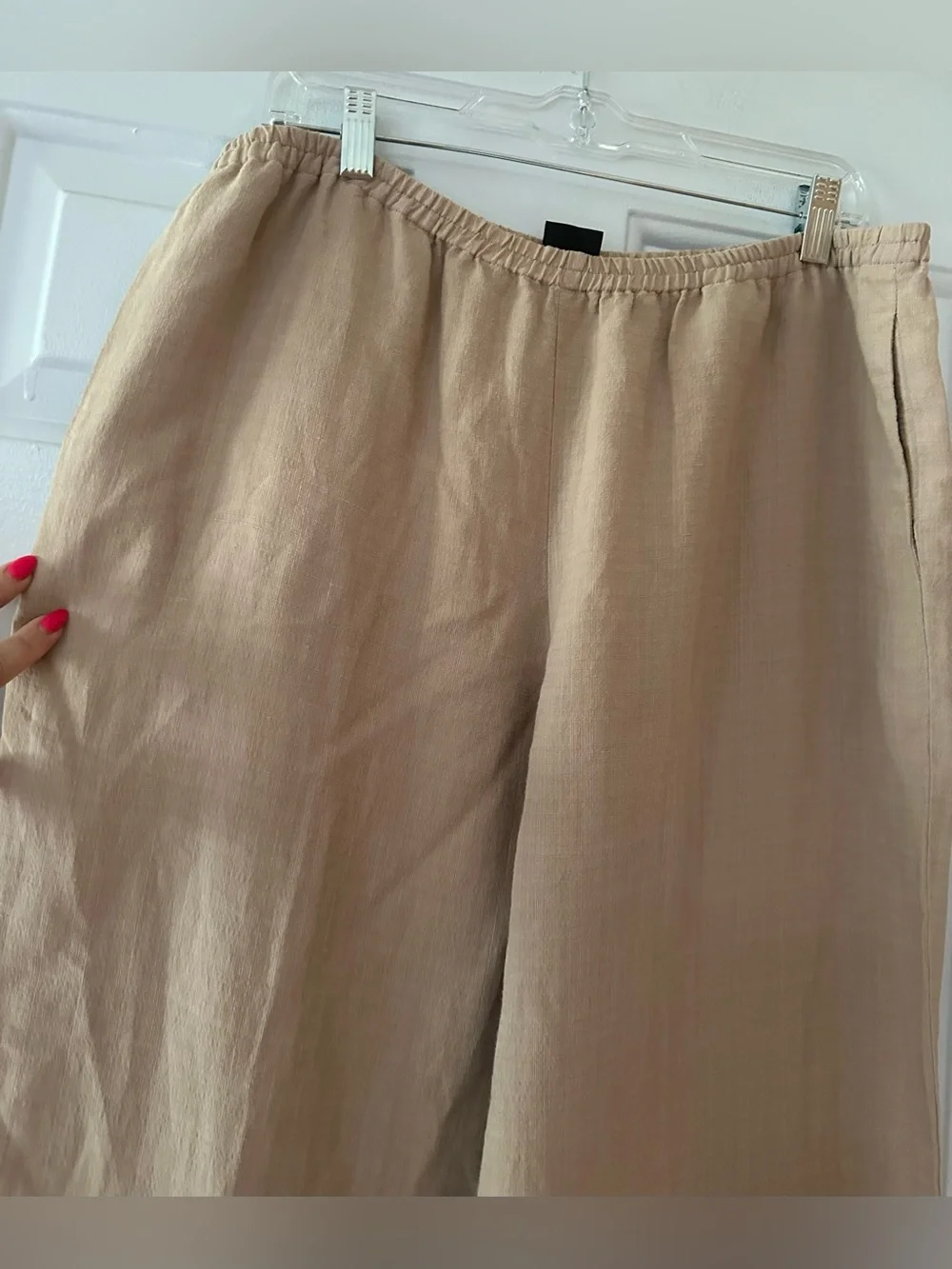 Eileen Fisher Tan Linen Blend Italian Fabric Wide Leg Slouchy Pants Size Large. - Picture 2 of 14